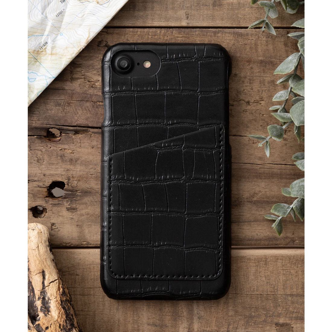 ジュビリー Jubilee エキゾチックレザー風 PUレザー iPhoneケース 合成皮革【6/7/8/SE/12/12pro/13 対応】,CRO-Black