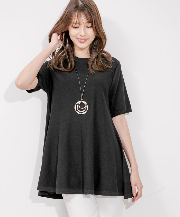 ジャイロ JAYRO フレアシルエットニットプルオーバー,クロ