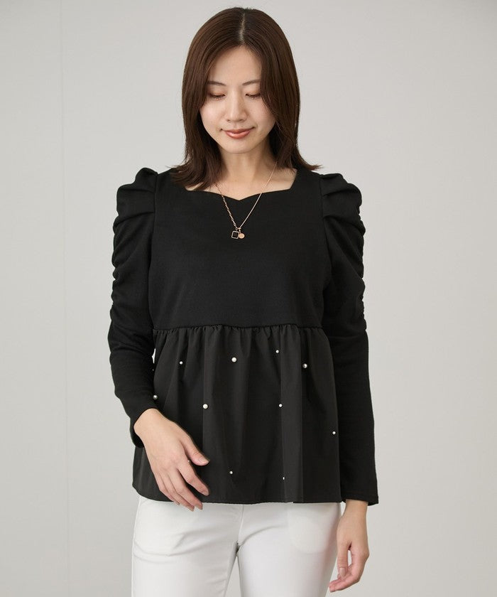 ジャイロ JAYRO パール使いペプラムプルオーバー   (クロ) クロ