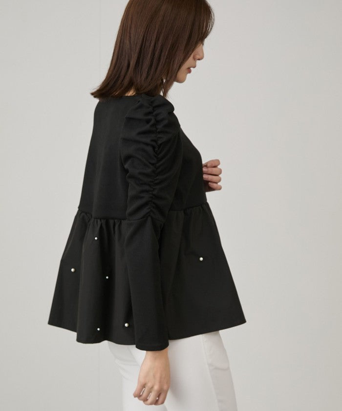 ジャイロ JAYRO パール使いペプラムプルオーバー   (クロ) クロ