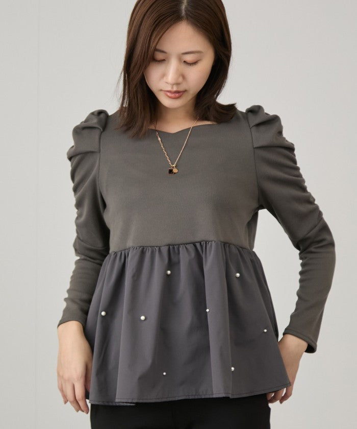 ジャイロ JAYRO パール使いペプラムプルオーバー   (クロ) クロ