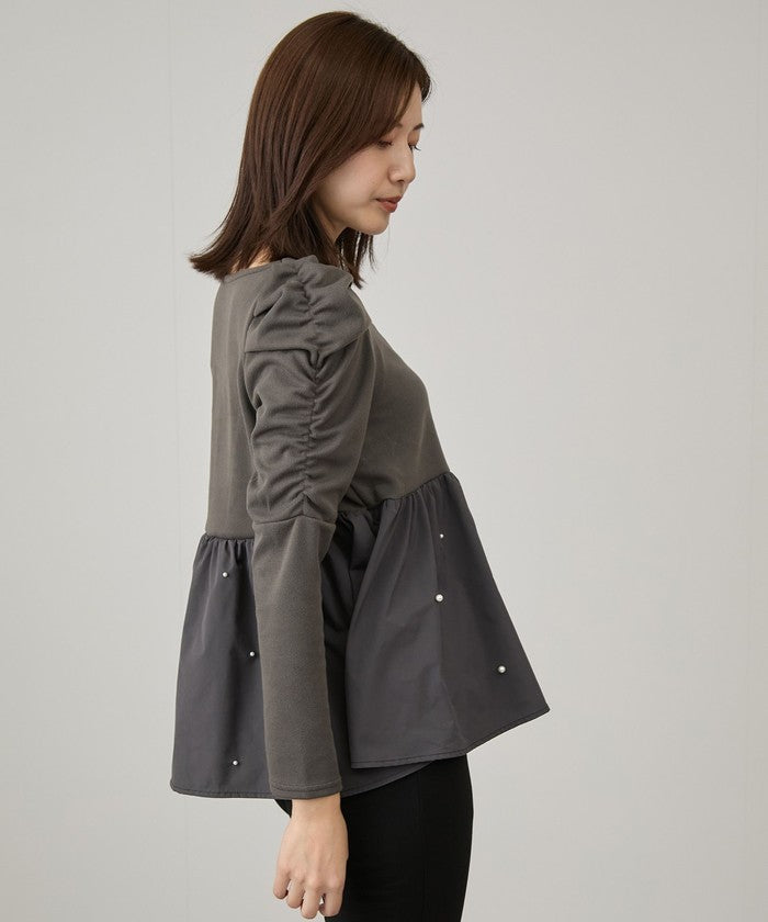 ジャイロ JAYRO パール使いペプラムプルオーバー   (クロ) クロ