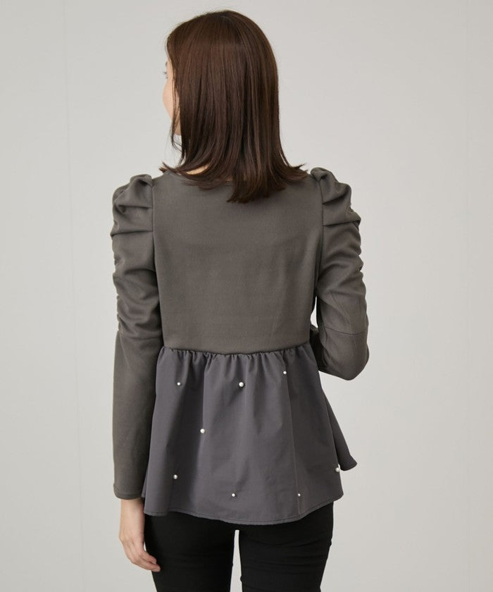 ジャイロ JAYRO パール使いペプラムプルオーバー   (クロ) クロ