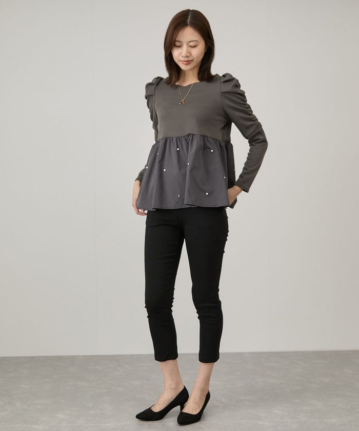 ジャイロ JAYRO パール使いペプラムプルオーバー   (クロ) クロ