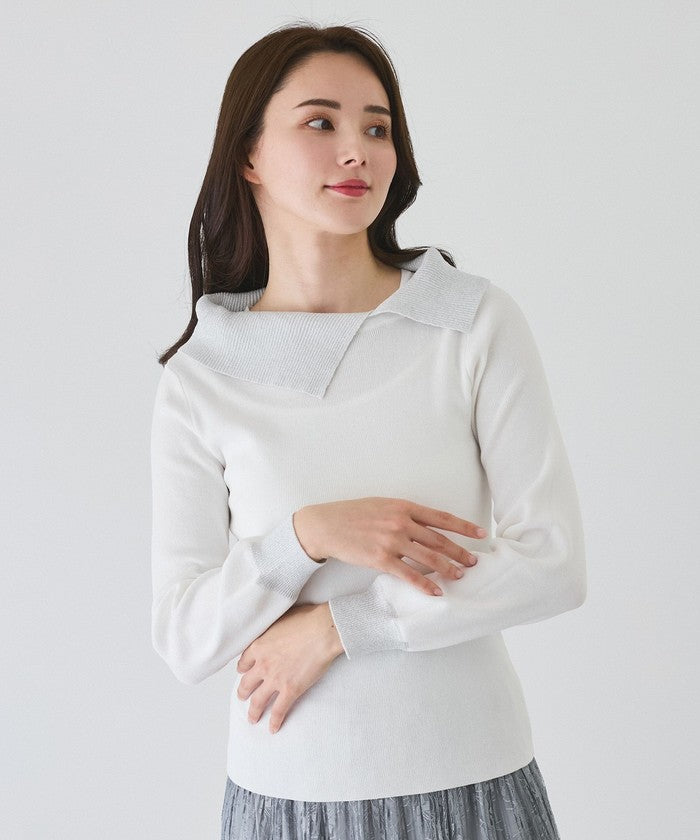 ジャイロ JAYRO ラメアシメオフショル風プルオーバー (ホワイト) ホワイト