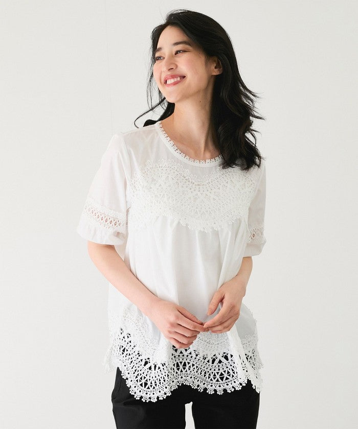 ジャイロ JAYRO レース切り替えブラウス (ブラック) ブラック