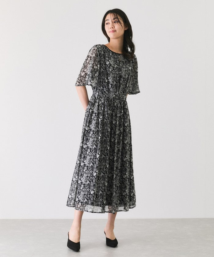 ジャイロ JAYRO 楊柳花柄プリントワンピース (ブラック) ブラック