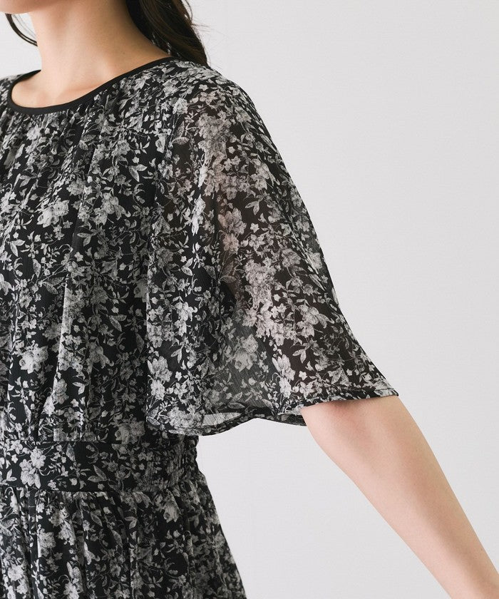 ジャイロ JAYRO 楊柳花柄プリントワンピース (ブラック) ブラック