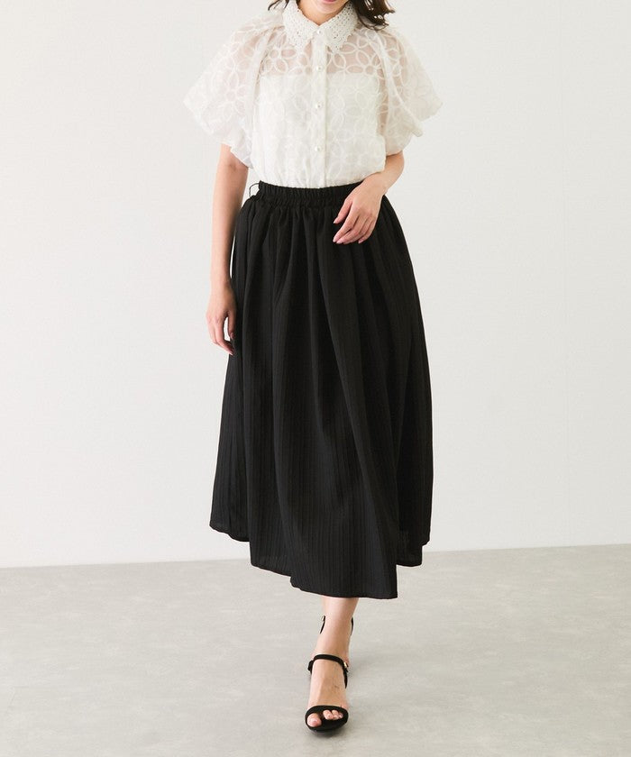 ジャイロ JAYRO 楊柳ストライプベルト付きスカート (ブラック) ブラック