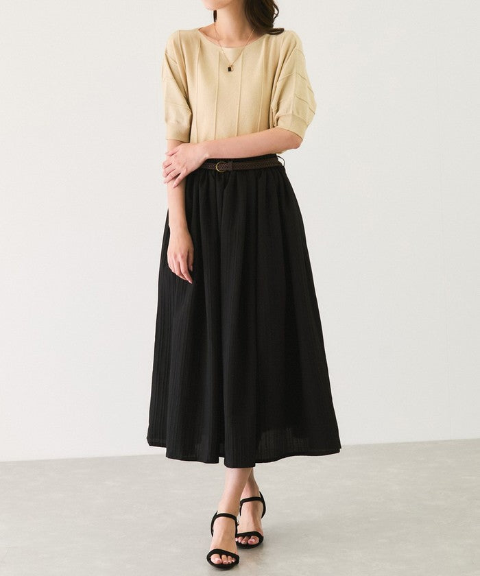 ジャイロ JAYRO 楊柳ストライプベルト付きスカート (ブラック) ブラック