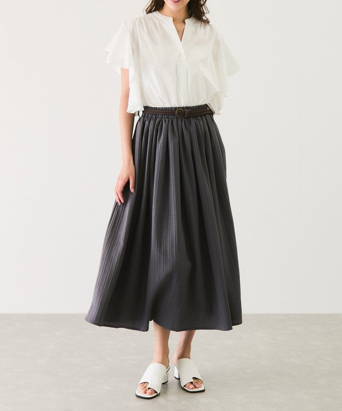 ジャイロ JAYRO 楊柳ストライプベルト付きスカート (ブラック) ブラック