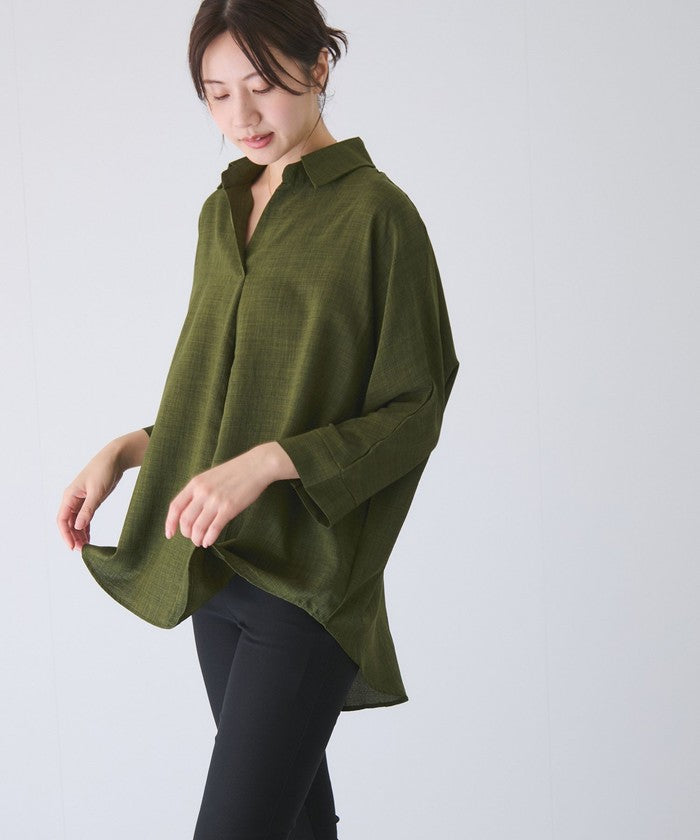 ジャイロ JAYRO 麻ライクスキッパーブラウス (ブルー) ブルー