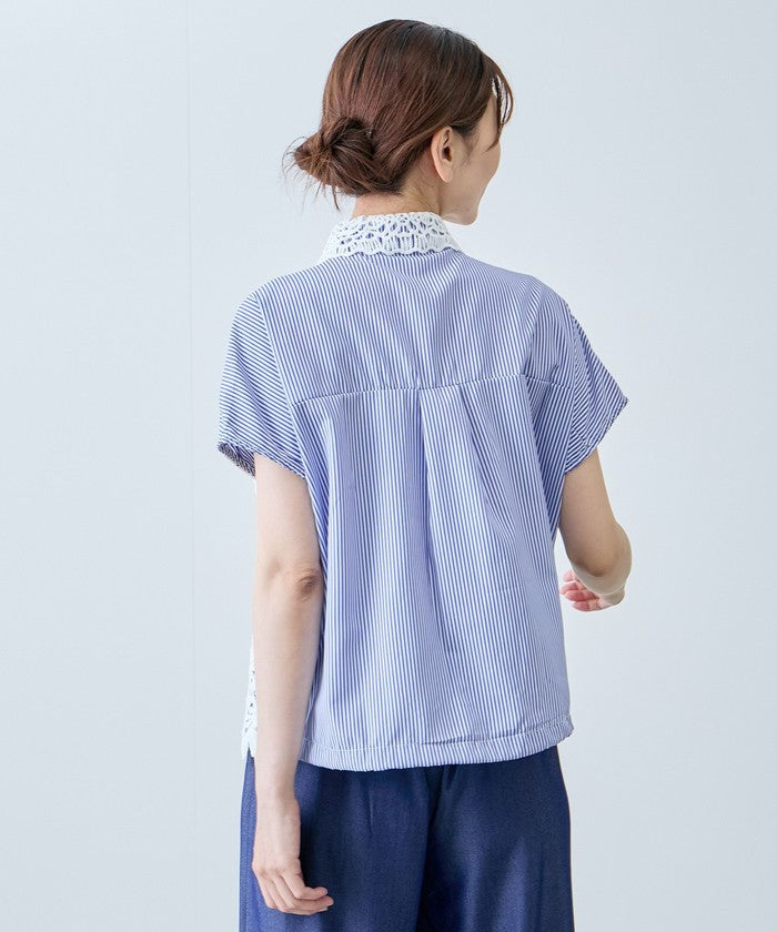 ジャイロ JAYRO コードレースストライプブラウス N72ー201A (グレー) グレー