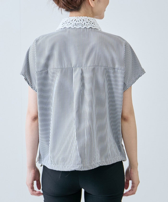 ジャイロ JAYRO コードレースストライプブラウス N72ー201A (グレー) グレー