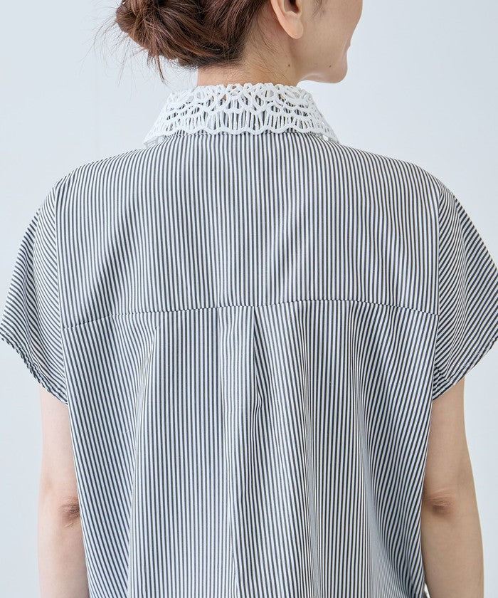 ジャイロ JAYRO コードレースストライプブラウス N72ー201A (グレー) グレー