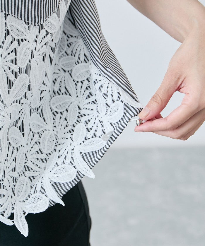 ジャイロ JAYRO コードレースストライプブラウス N72ー201A (グレー) グレー