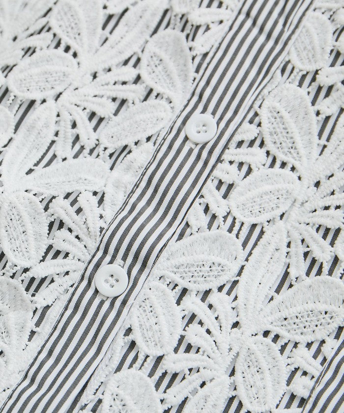 ジャイロ JAYRO コードレースストライプブラウス N72ー201A (グレー) グレー