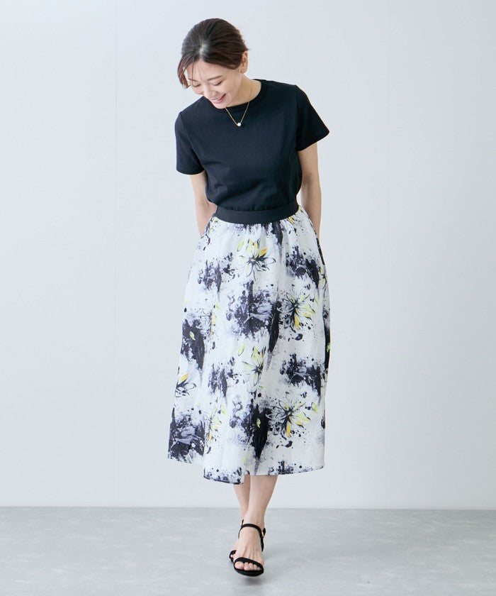 ジャイロ JAYRO フラワーペイント柄スカート N43ー023A (ブラック) ブラック