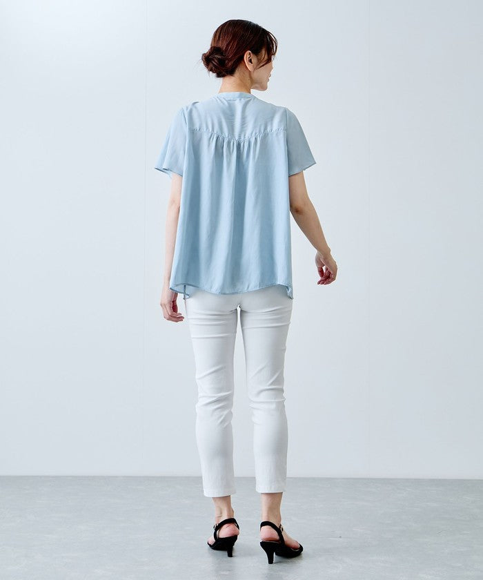 ジャイロ JAYRO ナイルサテン肩シャーリングブラウス (ブルー) ブルー