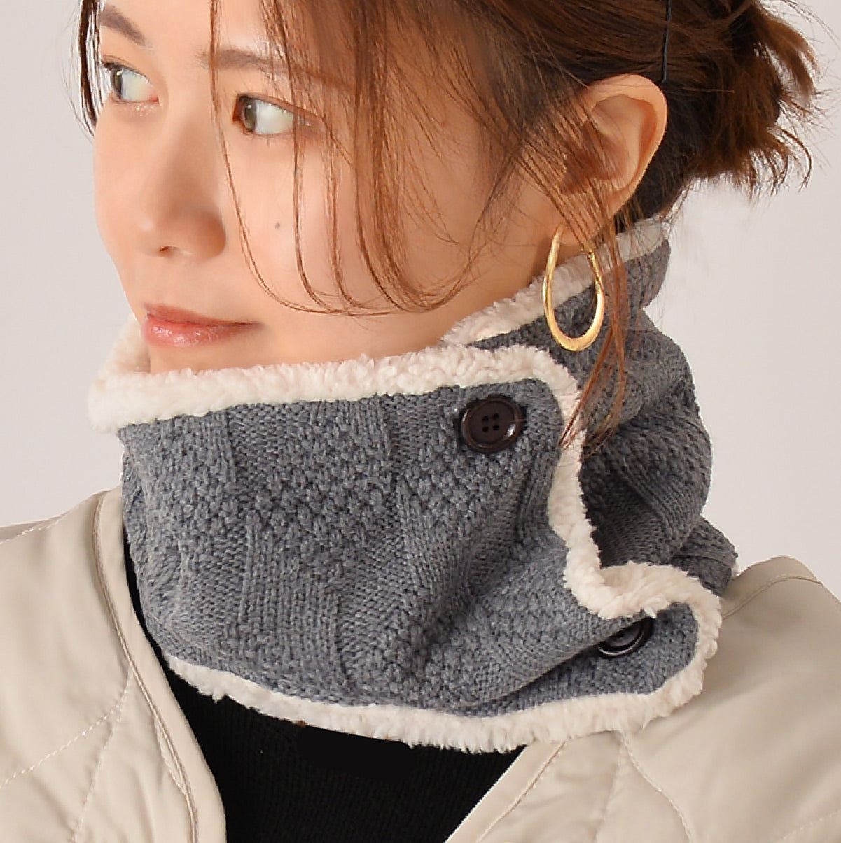 エクレボ exrevo ネックウォーマー レディース ニット ボタン 着脱 フリース キッズ メンズ ボア ファー スヌード おしゃれ スポーツ ランニング 秋 冬 女の子 マフラー 肩 家 防寒 防風 フェイクファー