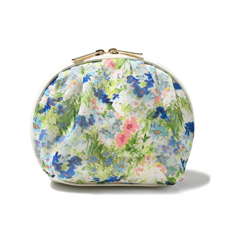 "Ecrevo exrevo pouch large chiffon cute gusset self-standing floral pattern spring summer large capacity functional napkin cosmetic pouch adult cute partition"