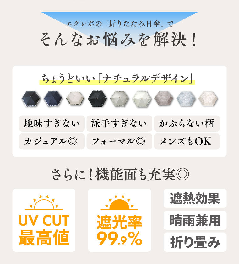エクレボ exrevo 日傘 折りたたみ uvカット 晴雨兼用 母の日 プレゼント 母の日ギフト 花以外 軽量 小さい uv 日よけ 夏用 紫外線対策 グッズ 1級遮光 撥水加工 布 (タイプB アイボリー) タイプB アイボリー