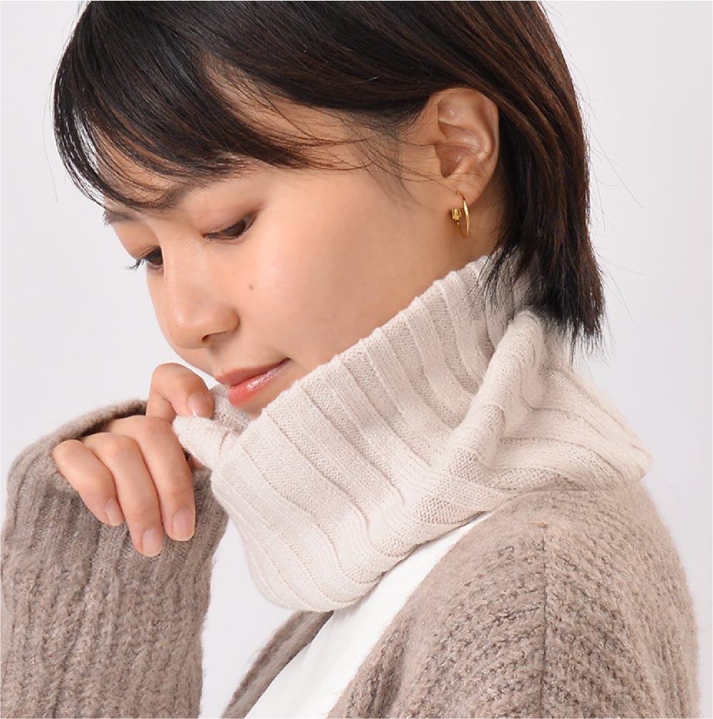 エクレボ exrevo スヌード リブ編み ネックウォーマー ニット 敏感肌用 冬 秋 防寒 温活 つけ襟 重ね着 男女兼用 レイヤード かわいい もっちり チクチクしない (アイボリー) アイボリー