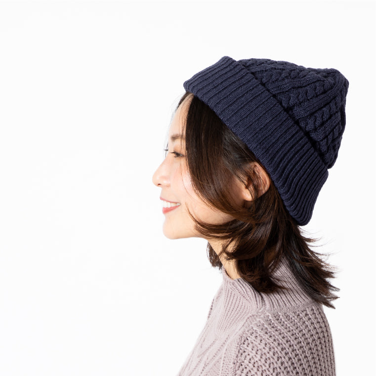 エクレボ exrevo ニット帽 レディース 「 ふわもち触感 ケーブル編み ニットキャップ 」 大きい 大きめ メンズ 大きいサイズ キッズ とんがり ニット帽 スキー スノボ 帽子 (ネイビー) ネイビー