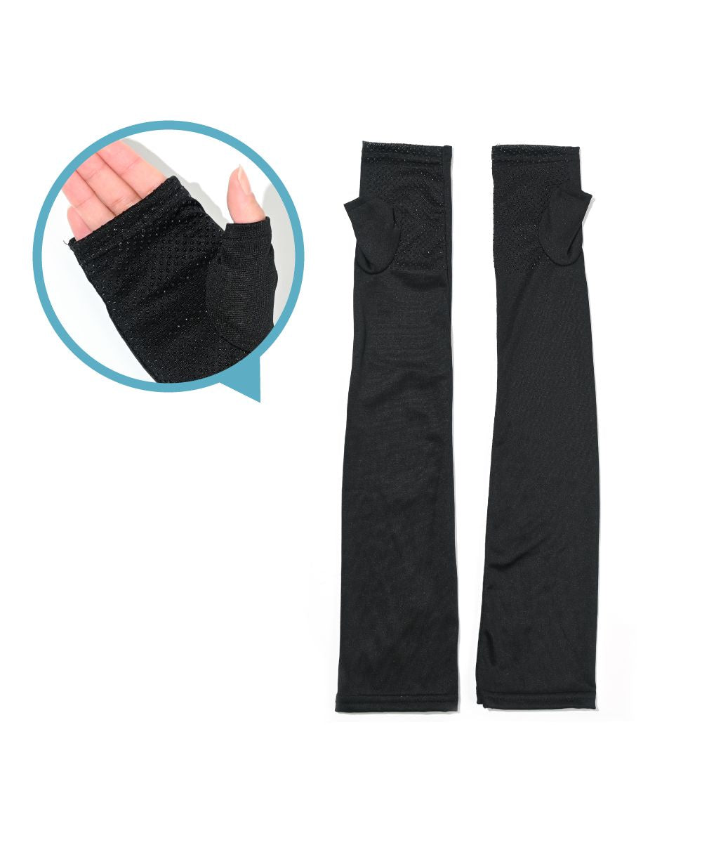 エクレボ exrevo アームカバー uv スポーツ レディース 冷感 おしゃれ 可愛い 作業用 ショルダー 夏用 母の日 日焼け対策 uvカット メッシュ ゆったり ジョギング ブラ (【50cm】滑り止め付き無地ブラック) 【50cm】滑り止め付き無地ブラック