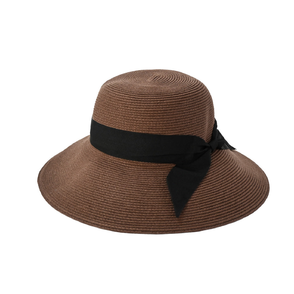 ハット レディース 麦わら帽子 春夏 帽子 リボン つば広 ペーパーハット 日除け UVカット 小顔 かわいい おしゃれ 紫外線対策 遮光 日傘 プレゼント ギフト サイズ調整 畳める ナチュラル シンプル カジュアル ブラウン×ブラック