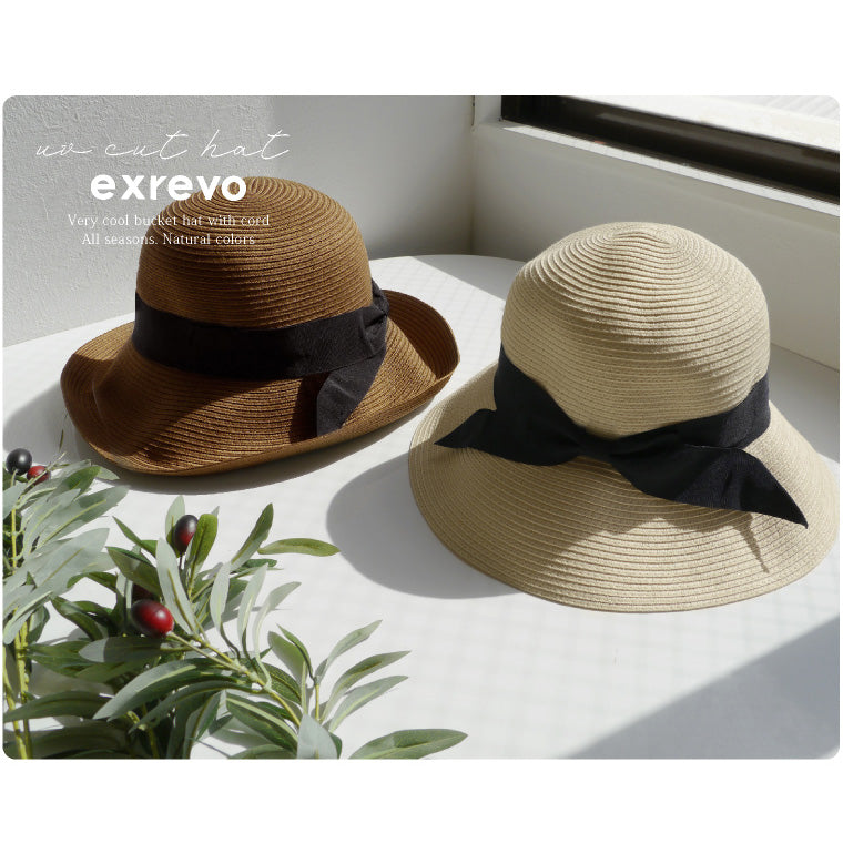 ハット レディース 麦わら帽子 春夏 帽子 リボン つば広 ペーパーハット 日除け UVカット 小顔 かわいい おしゃれ 紫外線対策 遮光 日傘 プレゼント ギフト サイズ調整 畳める ナチュラル シンプル カジュアル ブラウン×ブラック