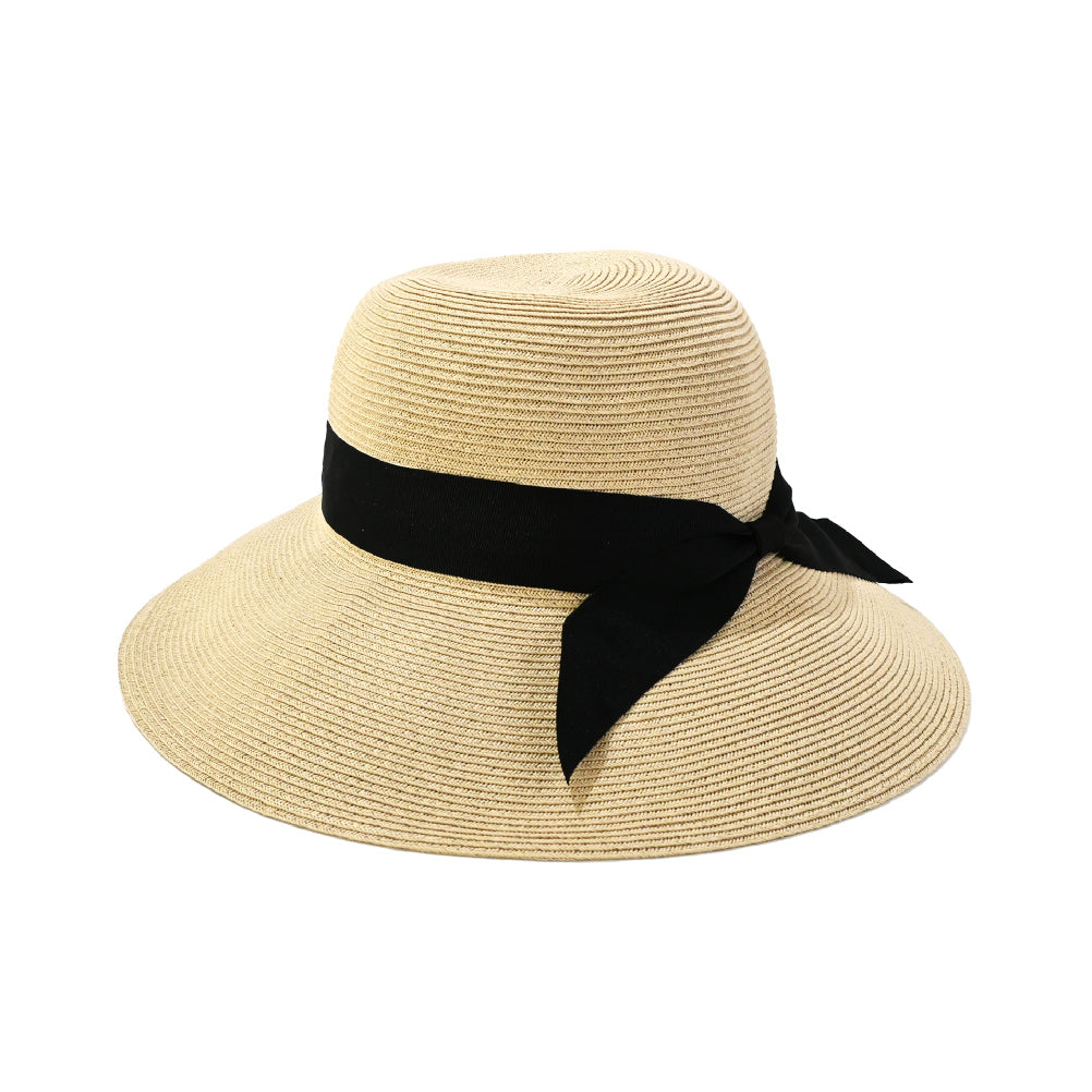 ハット レディース 麦わら帽子 春夏 帽子 リボン つば広 ペーパーハット 日除け UVカット 小顔 かわいい おしゃれ 紫外線対策 遮光 日傘 プレゼント ギフト サイズ調整 畳める ナチュラル シンプル カジュアル アイボリーブラック