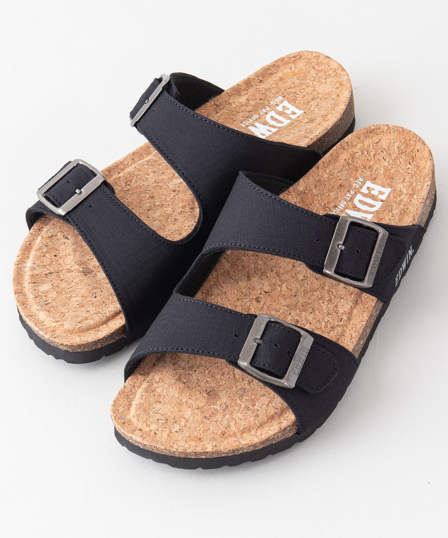 ジーンズメイト JEANS MATE 【EDWIN】リップストップ ダブルベルトサンダル ワンポイントブランドロゴ フットベッド 紳士 事務所履き スリッパ つっかけ (レッド) レッド