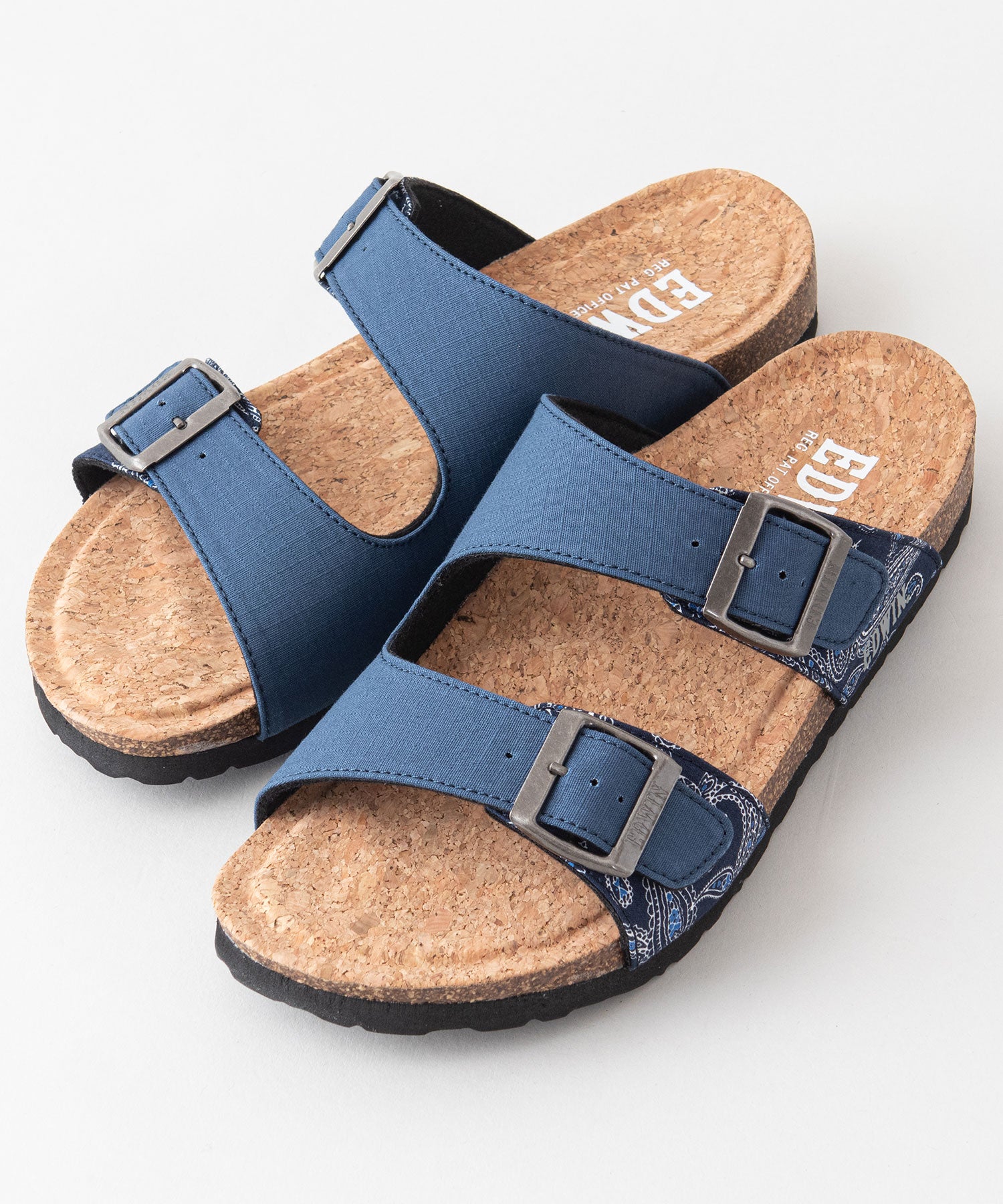 ジーンズメイト JEANS MATE 【EDWIN】リップストップ ダブルベルトサンダル ワンポイントブランドロゴ フットベッド 紳士 事務所履き スリッパ つっかけ (レッド) レッド