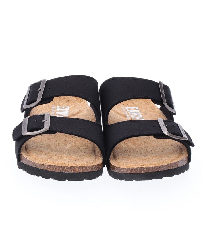 ジーンズメイト JEANS MATE 【EDWIN】リップストップ ダブルベルトサンダル ワンポイントブランドロゴ フットベッド 紳士 事務所履き スリッパ つっかけ (レッド) レッド