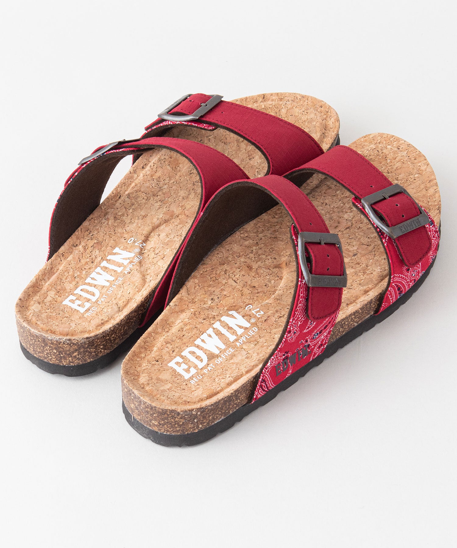 ジーンズメイト JEANS MATE 【EDWIN】リップストップ ダブルベルトサンダル ワンポイントブランドロゴ フットベッド 紳士 事務所履き スリッパ つっかけ (レッド) レッド