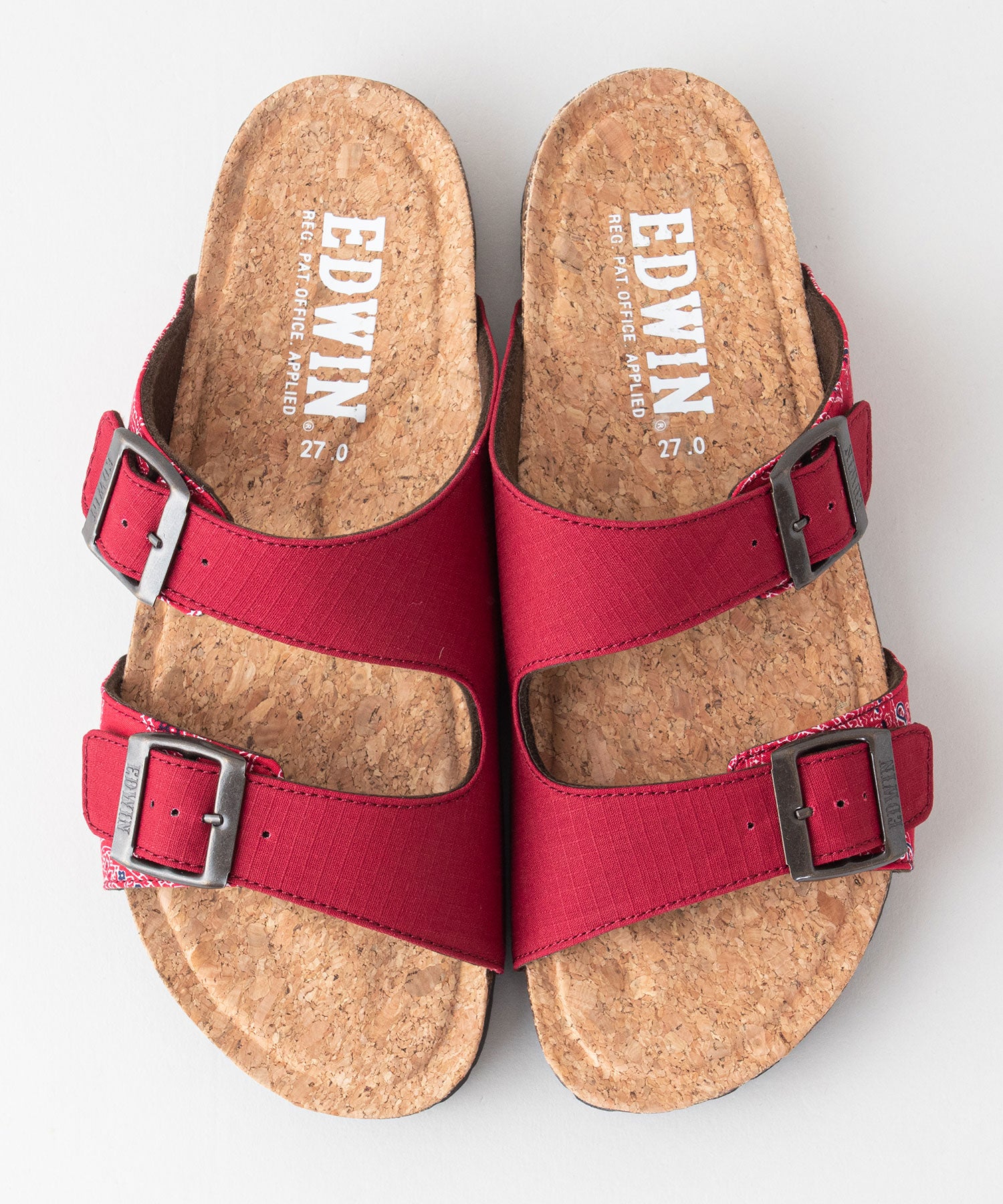 ジーンズメイト JEANS MATE 【EDWIN】リップストップ ダブルベルトサンダル ワンポイントブランドロゴ フットベッド 紳士 事務所履き スリッパ つっかけ (レッド) レッド