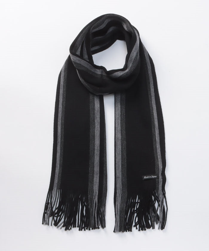 ジーンズメイト JEANS MATE JAPANメイド ストライプマフラー (ブラック) ブラック