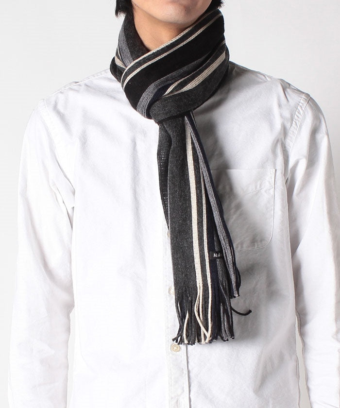 ジーンズメイト JEANS MATE JAPANメイド ストライプマフラー (ブラック) ブラック