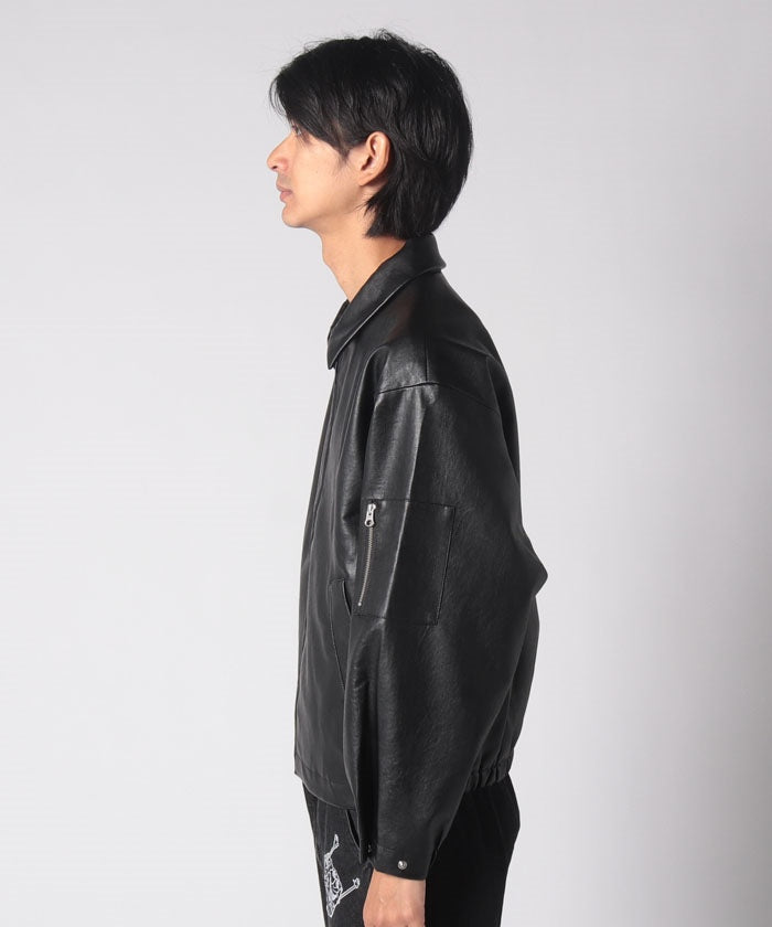 ジーンズメイト JEANS MATE 【UNIIT】エコレザー ビッグシルエット ブルゾン フェイクレザー サスティナブル サステナブル (ブラック) ブラック