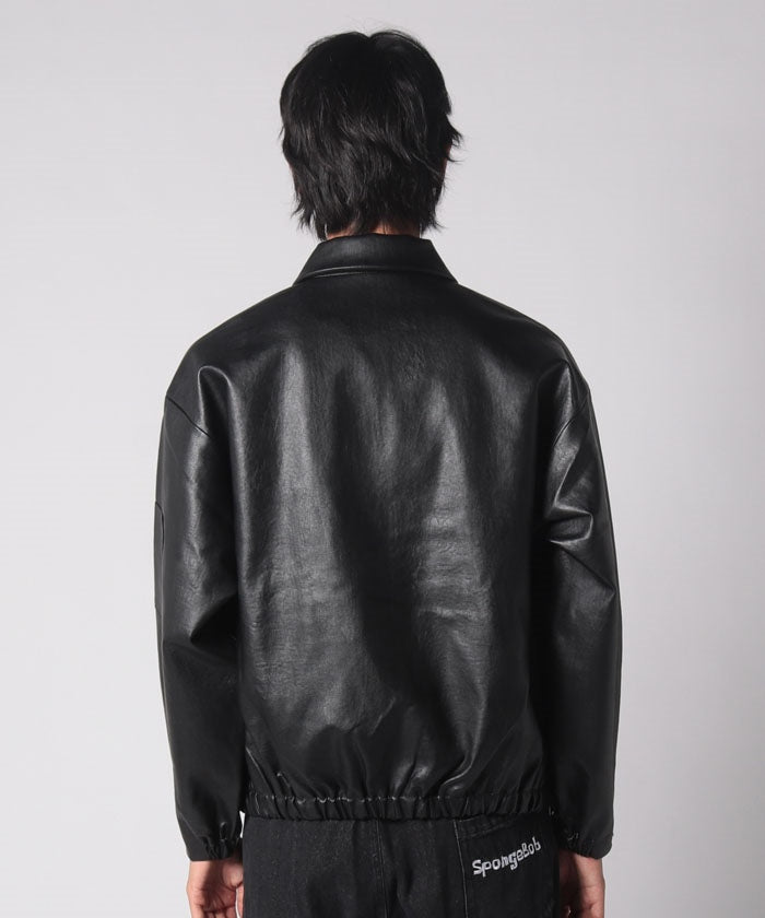 ジーンズメイト JEANS MATE 【UNIIT】エコレザー ビッグシルエット ブルゾン フェイクレザー サスティナブル サステナブル (ブラック) ブラック