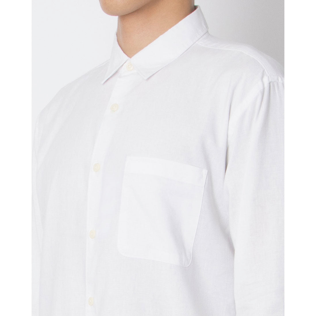 ジーンズメイト JEANS MATE BLUE STANDARD COOLMAX リネン混 7分袖 シャツ (ホワイト) ホワイト