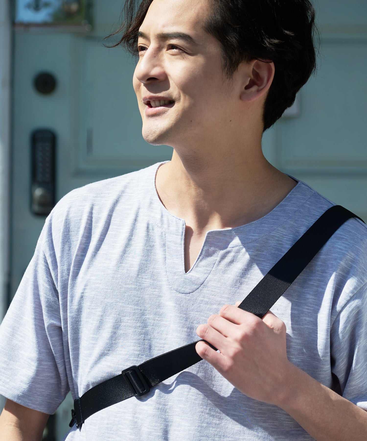 ジーンズメイト JEANS MATE 【ZEROSTAIN】着るだけで 汗染み対策 スラブ生地 キーネックT (ブラウン) ブラウン