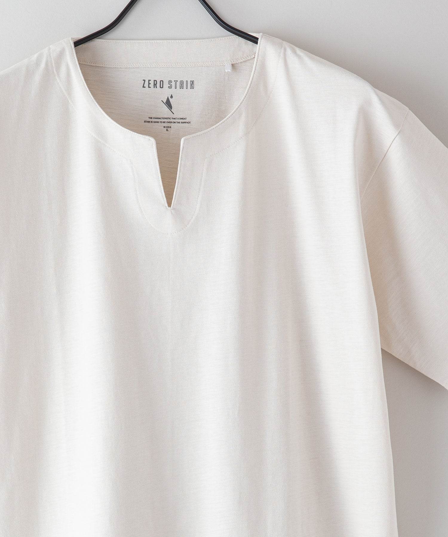 ジーンズメイト JEANS MATE 【ZEROSTAIN】着るだけで 汗染み対策 スラブ生地 キーネックT (ブラウン) ブラウン