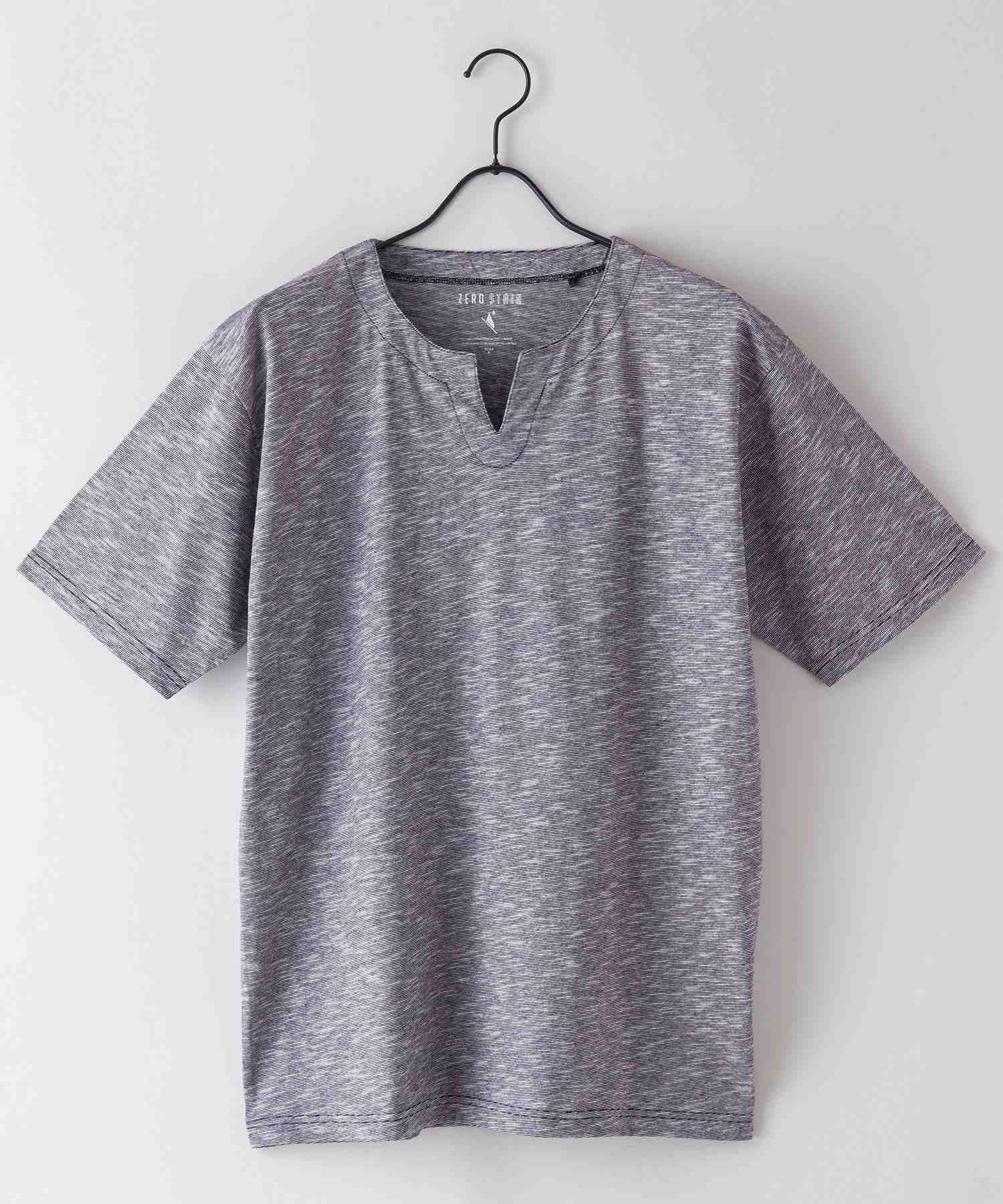 ジーンズメイト JEANS MATE 【ZEROSTAIN】着るだけで 汗染み対策 スラブ生地 キーネックT (ブラウン) ブラウン