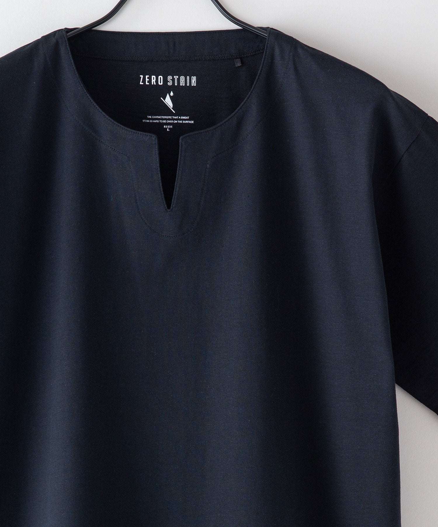 ジーンズメイト JEANS MATE 【ZEROSTAIN】着るだけで 汗染み対策 スラブ生地 キーネックT (ブラウン) ブラウン