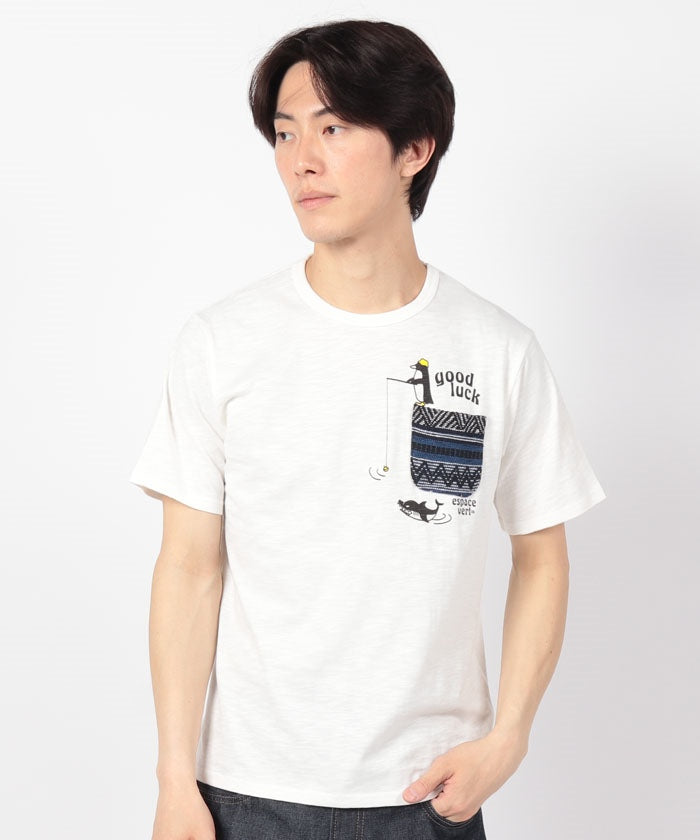 ジーンズメイト JEANS MATE 【BLUESTANDARD】スラブ コットン100% アニマル プリント ジャガード ポケットT (A) A