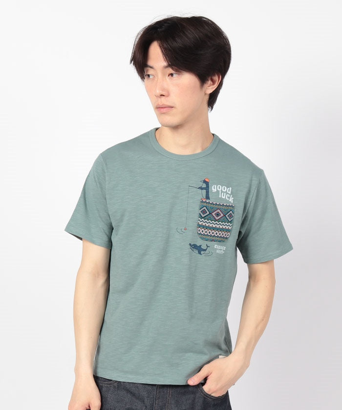 ジーンズメイト JEANS MATE 【BLUESTANDARD】スラブ コットン100% アニマル プリント ジャガード ポケットT (B) B