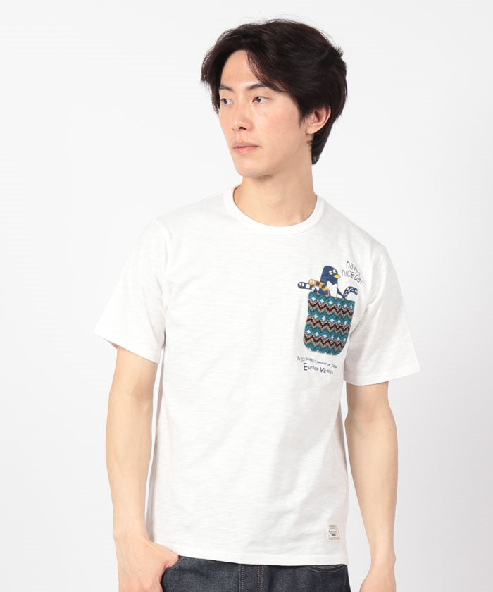 ジーンズメイト JEANS MATE 【BLUESTANDARD】スラブ コットン100% アニマル プリント ジャガード ポケットT (D) D