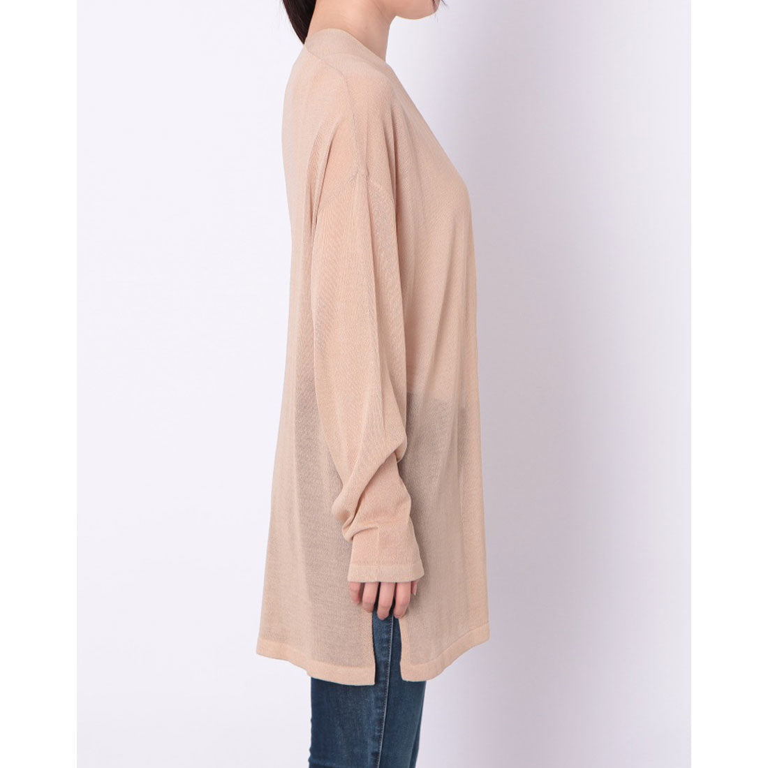 ジーンズメイト JEANS MATE シャリシャリ素材 シアー ロングカーディガン C-FORT POINT (ベージュ) ベージュ